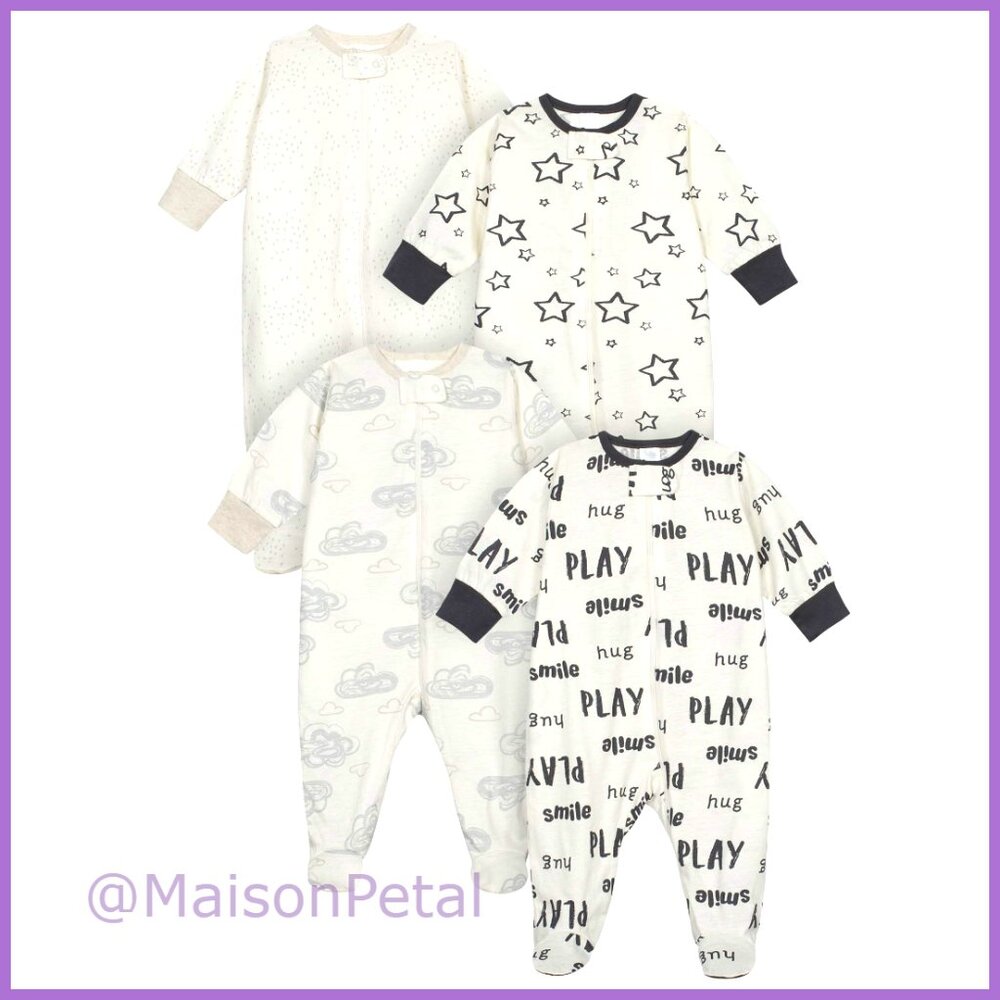 4-Pack 100% Cotton Sleep 'N Play Footies with Full-Length Zipper